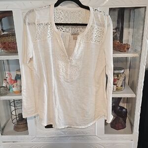 Lucky Brand Ivory Lace Accent Blouse